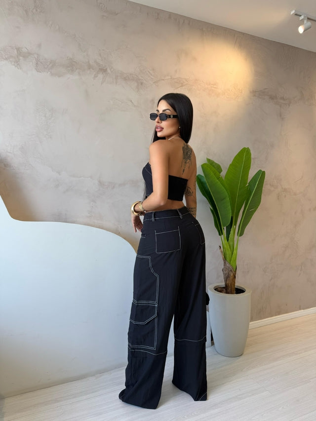 Conjunto Sarja Calça Cropped Feminino