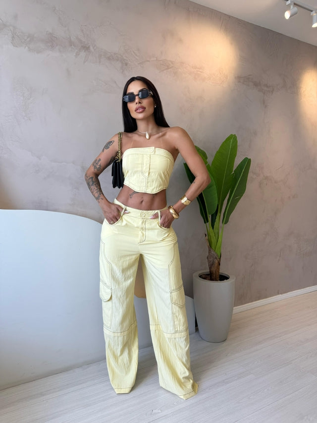 Conjunto Sarja Calça Cropped Feminino