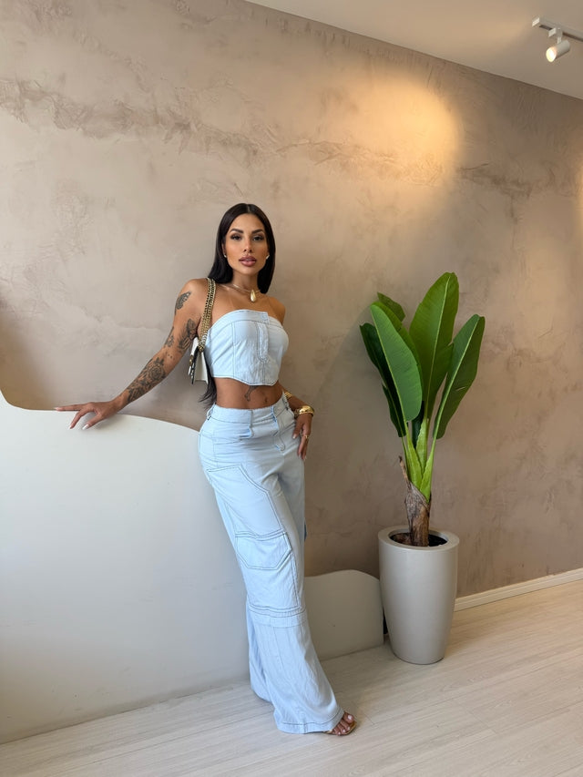 Conjunto Sarja Calça Cropped Feminino