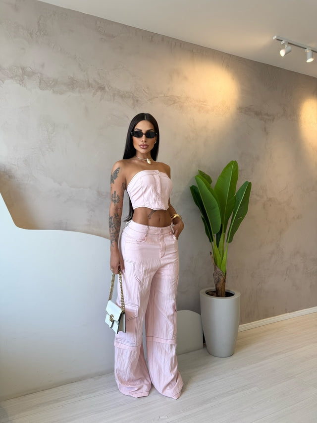 Conjunto Sarja Calça Cropped Feminino