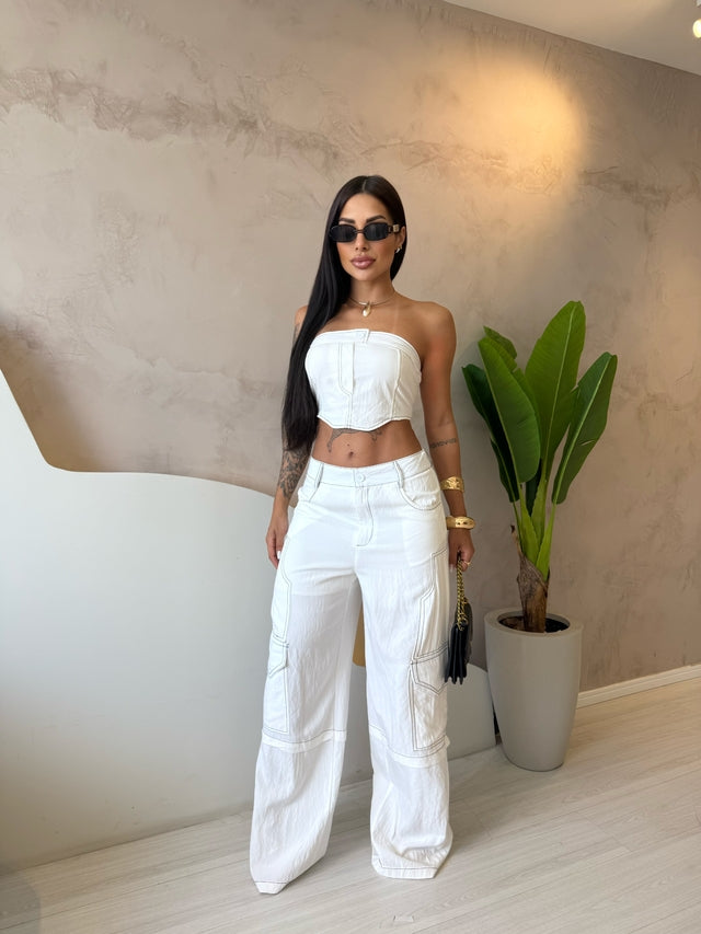Conjunto Sarja Calça Cropped Feminino
